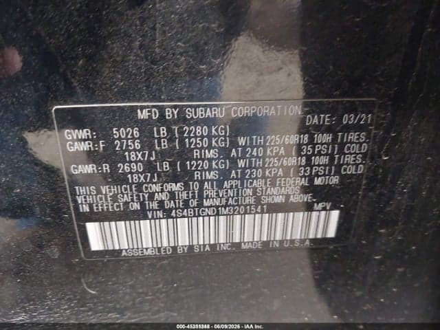 2021 SUBARU OUTBACK LIMITED XT 9