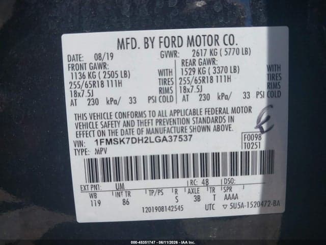 2020 FORD EXPLORER XLT 9