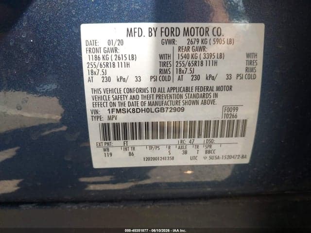 2020 FORD EXPLORER XLT 9