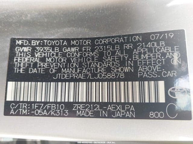 2020 TOYOTA COROLLA LE 9