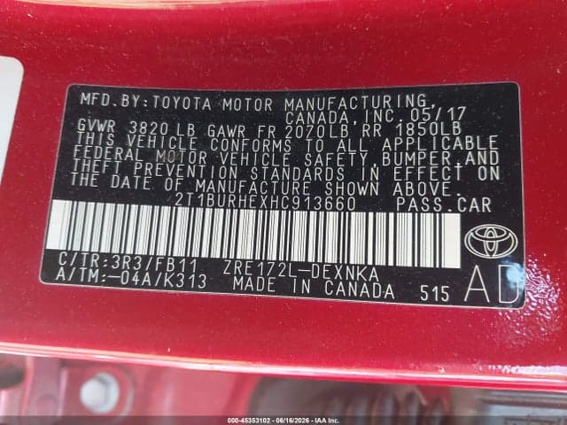 2017 TOYOTA COROLLA LE 9