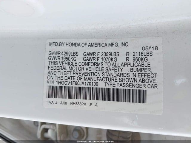 2018 HONDA ACCORD EX-L 9