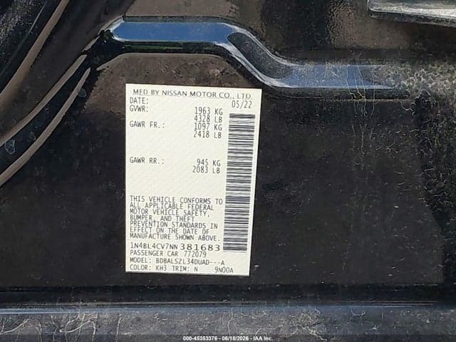 2022 NISSAN ALTIMA SR FWD 9