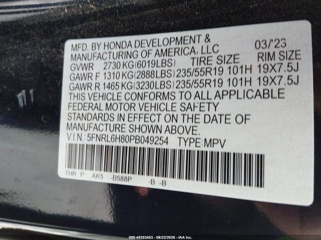 2023 HONDA ODYSSEY TOURING 9