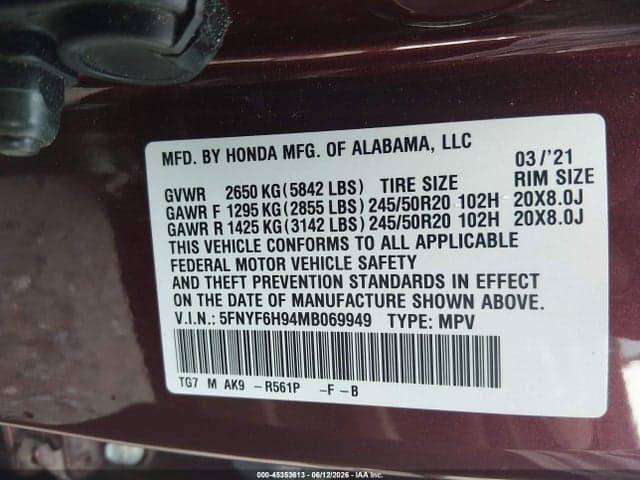 2021 HONDA PILOT AWD TOURING 8 PASSENGER 9