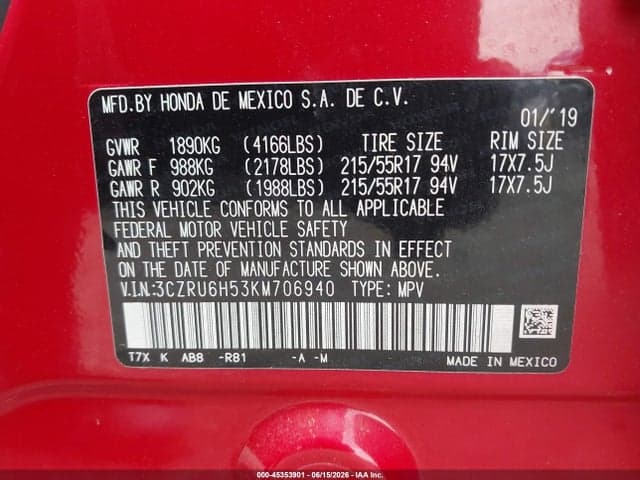 2019 HONDA HR-V EX 9