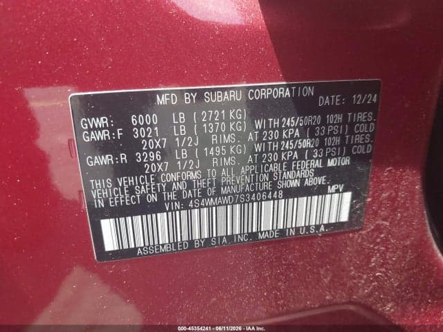 2025 SUBARU ASCENT ONYX EDITION LIMITED 7-PASSENGER 9