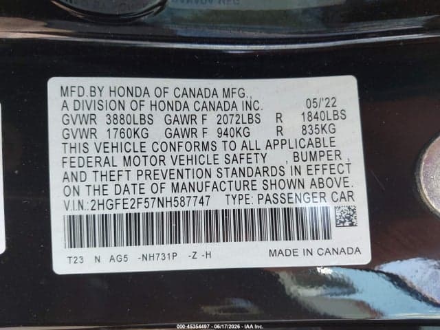 2022 HONDA CIVIC SPORT 9