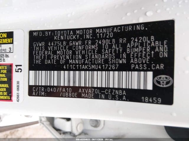 2021 TOYOTA CAMRY LE 9