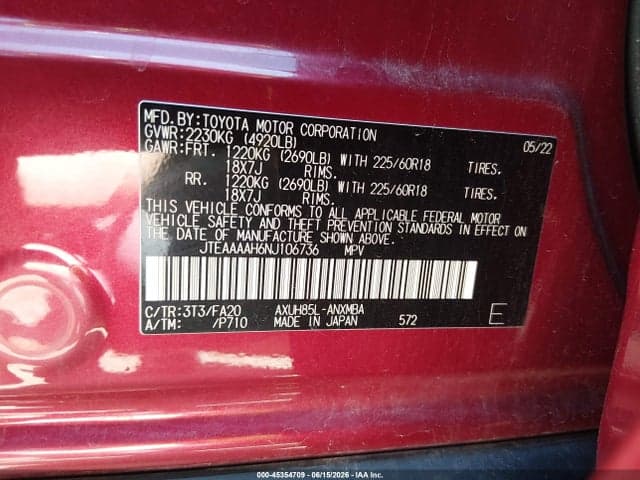 2022 TOYOTA VENZA LE 9
