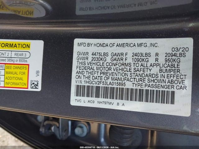 2020 HONDA ACCORD EX-L 2.0T 9
