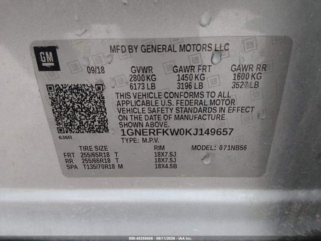 2019 CHEVROLET TRAVERSE LS 9