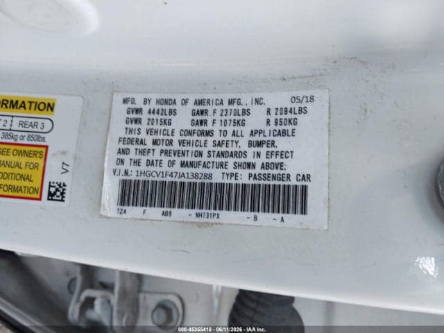 2018 HONDA ACCORD EX 9