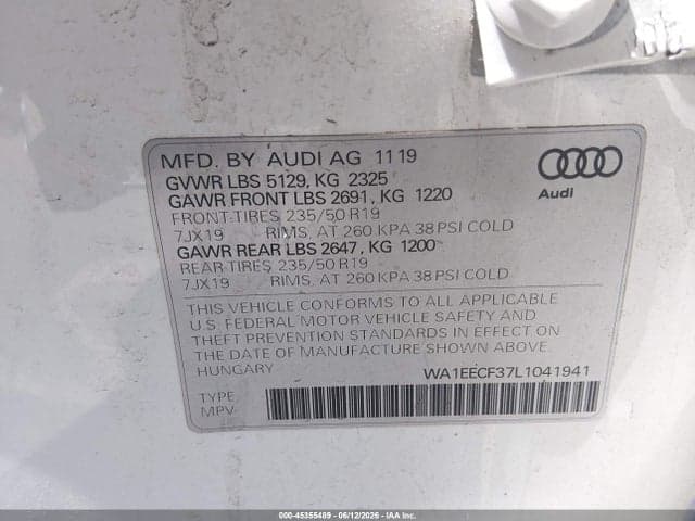 2020 AUDI Q3 PREMIUM PLUS 45 TFSI S LINE QUATTRO TIPTRONIC 9