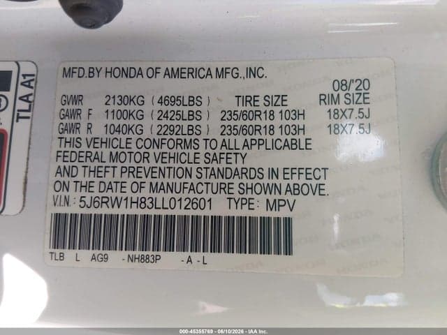 2020 HONDA CR-V 2WD EX-L 9