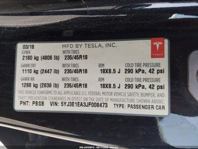 2018 TESLA MODEL 3 LONG RANGE/MID RANGE 9