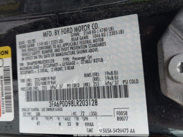2020 FORD FUSION TITANIUM 9