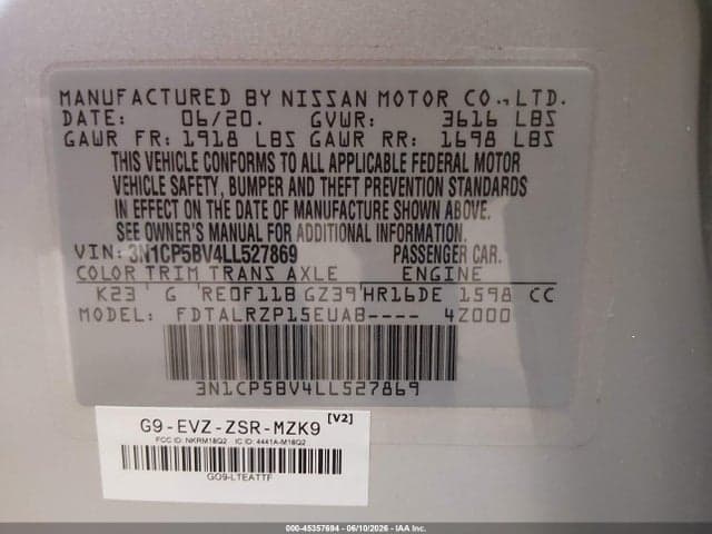 2020 NISSAN KICKS S XTRONIC CVT 9