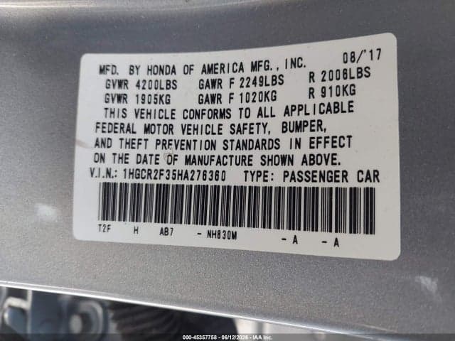 2017 HONDA ACCORD LX 9