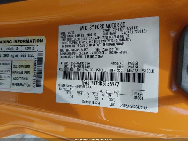 2019 FORD MUSTANG GT PREMIUM 9