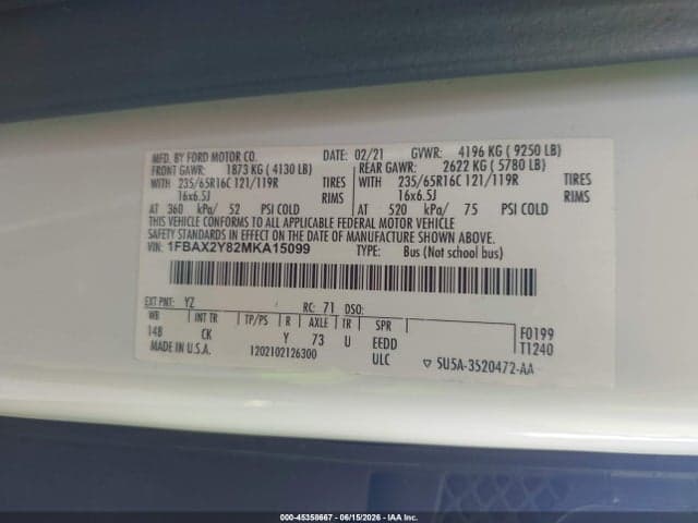 2021 FORD TRANSIT-350 PASSENGER VAN XLT 9