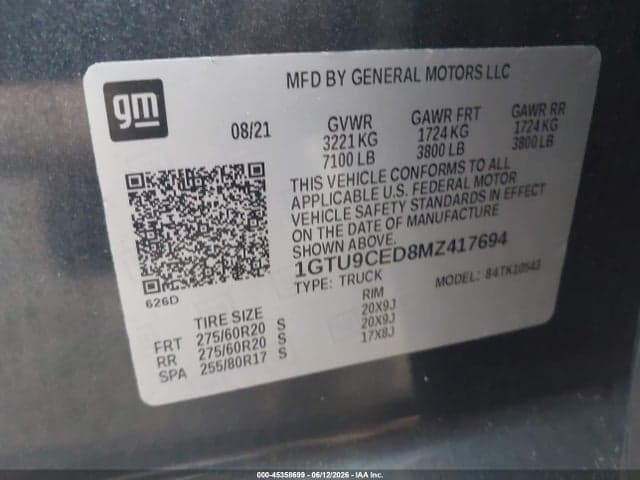 2021 GMC SIERRA 1500 4WD SHORT BOX ELEVATION 9