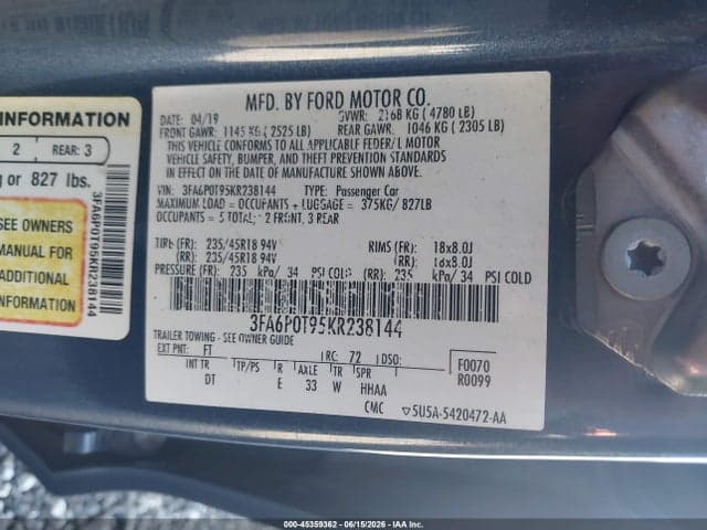 2019 FORD FUSION SE 9