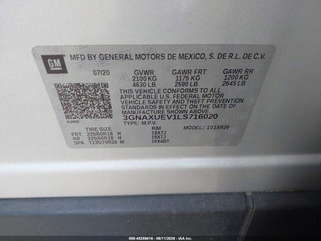 2020 CHEVROLET EQUINOX AWD LT 1.5L TURBO 9