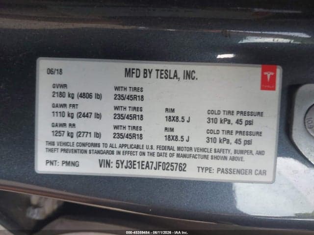 2018 TESLA MODEL 3 LONG RANGE/MID RANGE 9