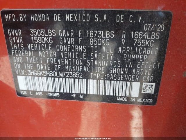 2020 HONDA FIT EX 9