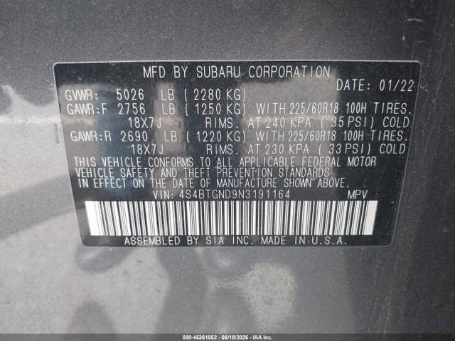 2022 SUBARU OUTBACK LIMITED XT 9