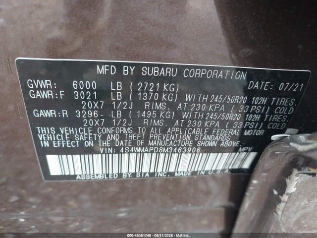 2021 SUBARU ASCENT LIMITED 9