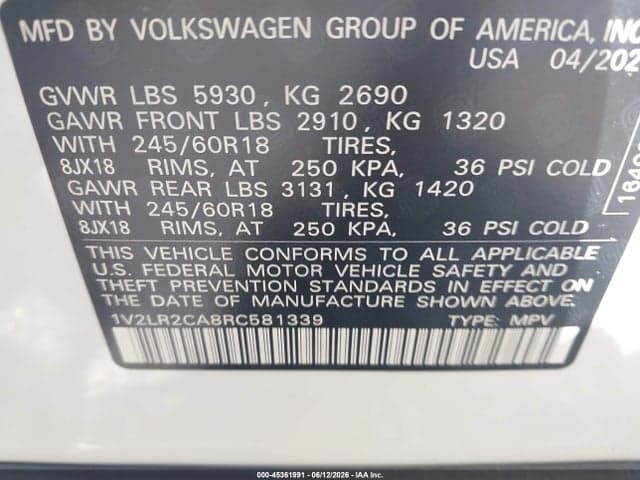 2024 VOLKSWAGEN ATLAS 2.0T SE 9