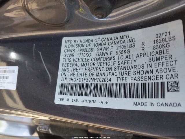 2021 HONDA CIVIC EX 8