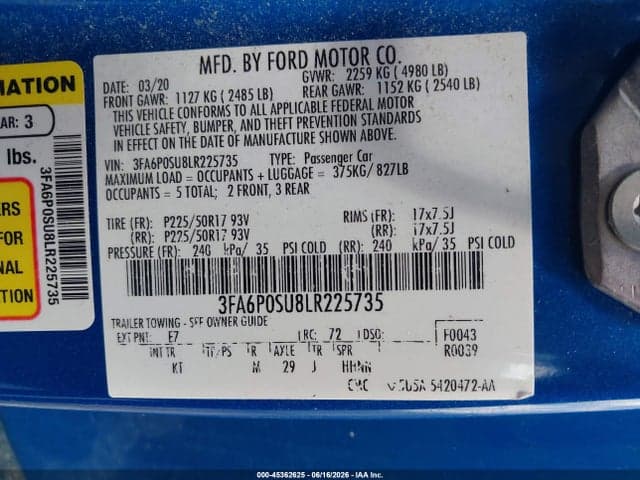 2020 FORD FUSION PLUG-IN HYBRID TITANIUM 9