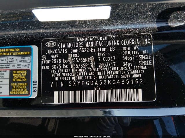 2019 KIA SORENTO 3.3L LX 9