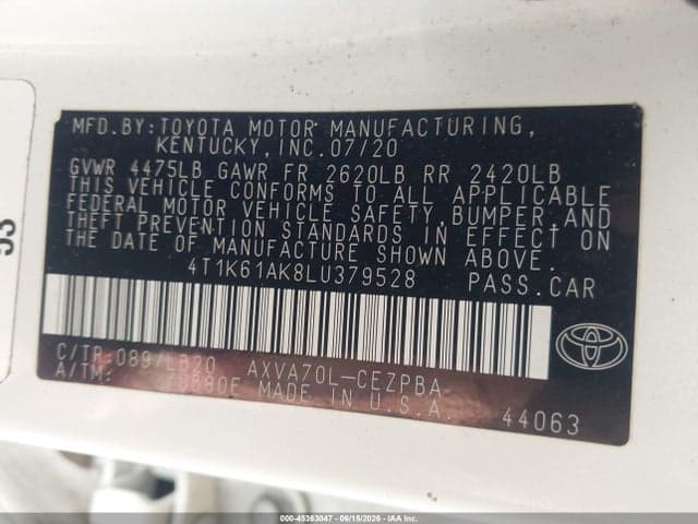 2020 TOYOTA CAMRY XSE 9