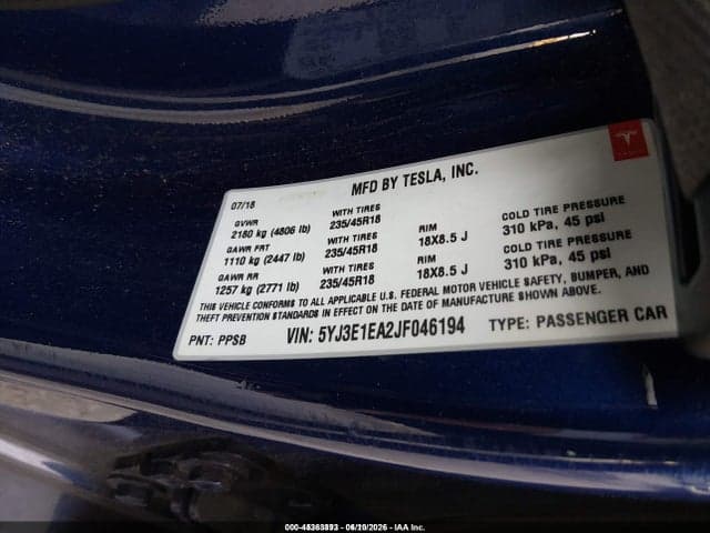 2018 TESLA MODEL 3 LONG RANGE/MID RANGE 9