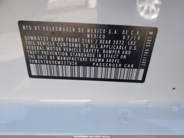 2019 VOLKSWAGEN JETTA 1.4T R-LINE/1.4T S/1.4T SE 10