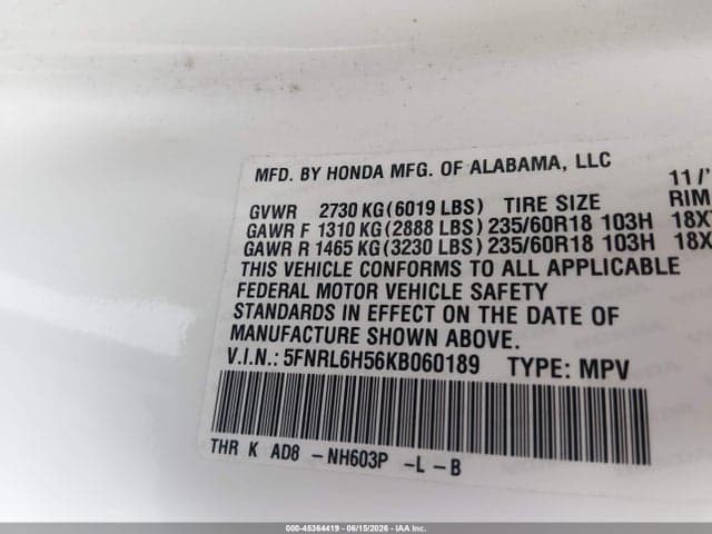 2019 HONDA ODYSSEY EX 9