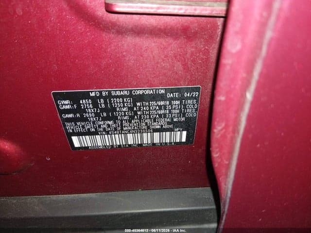 2022 SUBARU OUTBACK LIMITED 9