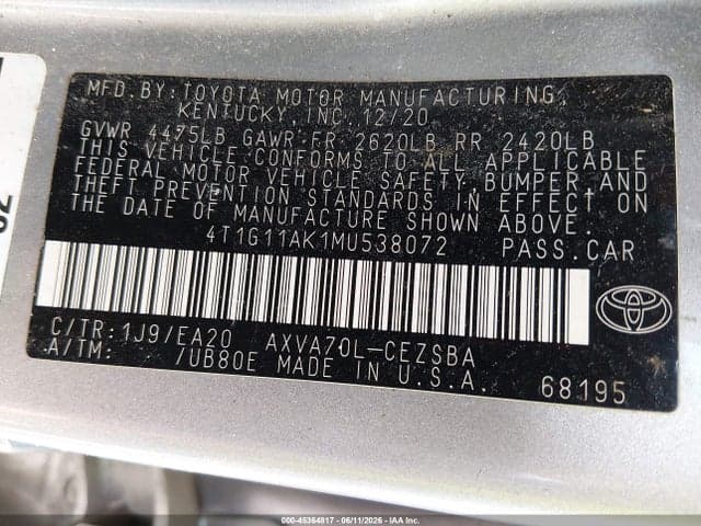 2021 TOYOTA CAMRY SE 9