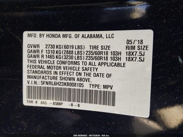 2019 HONDA ODYSSEY LX 9