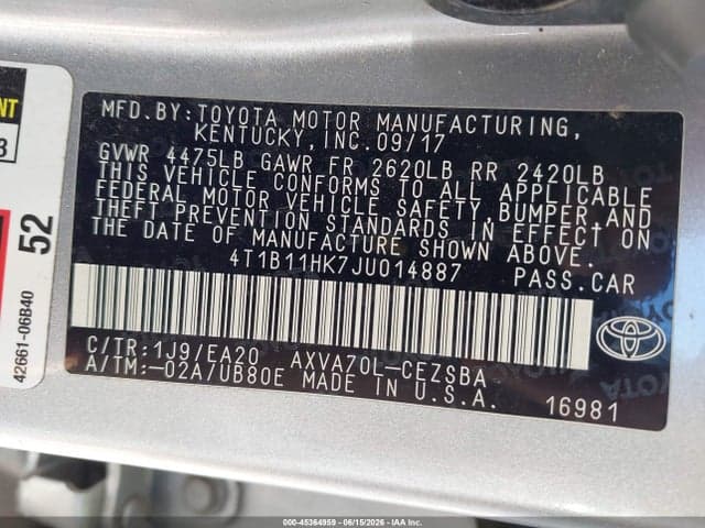 2018 TOYOTA CAMRY SE 9