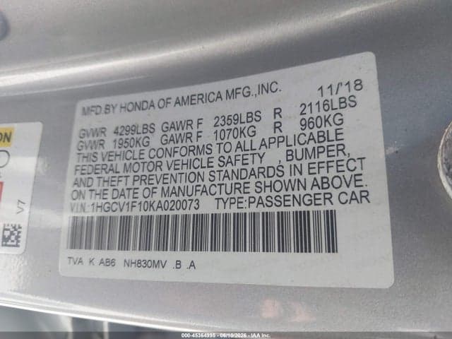 2019 HONDA ACCORD LX 10