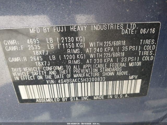 2017 SUBARU OUTBACK 2.5I LIMITED 9