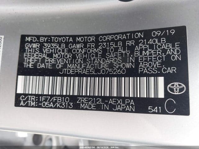 2020 TOYOTA COROLLA LE 9