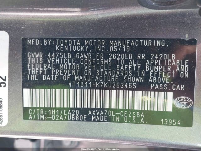 2019 TOYOTA CAMRY SE 9