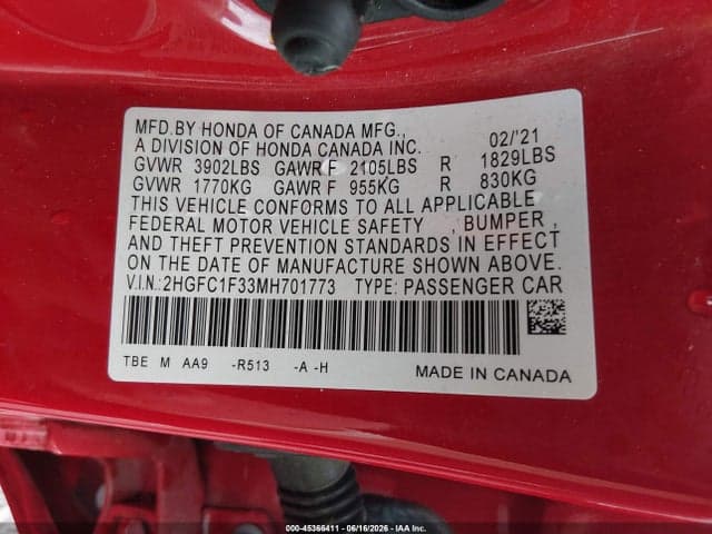 2021 HONDA CIVIC EX 9