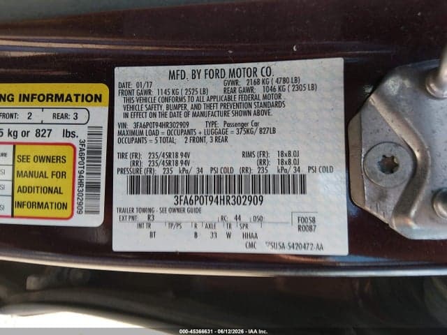 2017 FORD FUSION SE 9